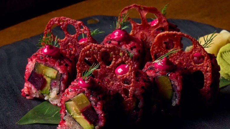 beet sushi rolls at MILA Miami