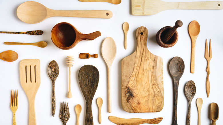 Range of wooden cooking utensils