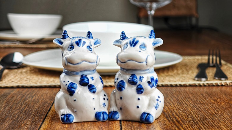 Vintage Delft salt and pepper shakers in the shape of cows