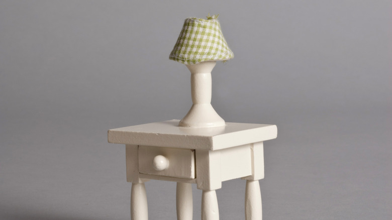 Gingham lamp placed on side table