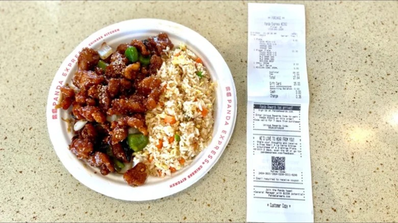 Panda Express plate of food beside a receipt