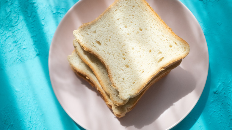 Fresh sliced ​​toast bread on plate in close-up