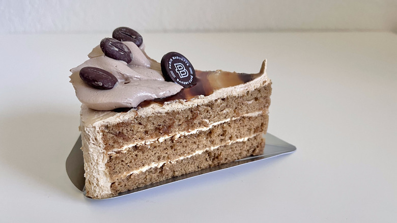 Mocha cake slice on a table