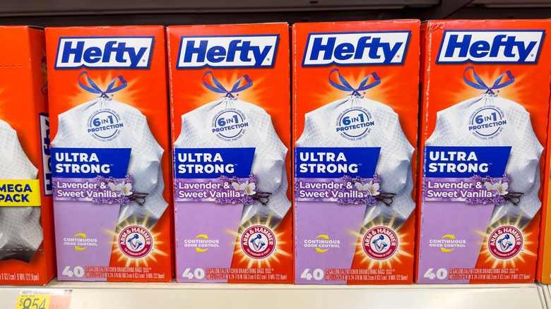 Hefty scented garbage bags on the store shelf