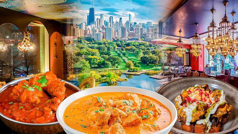 Indian dishes and Chicago skyline