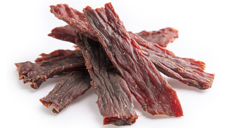 Beef jerky on white background