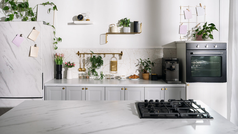 Kitchen island with a built-in gas stove