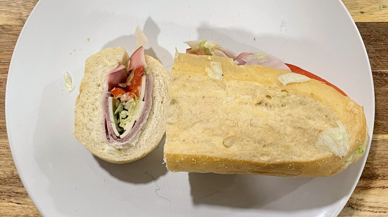 Cross section slice of the deli ultimate sub on a plate