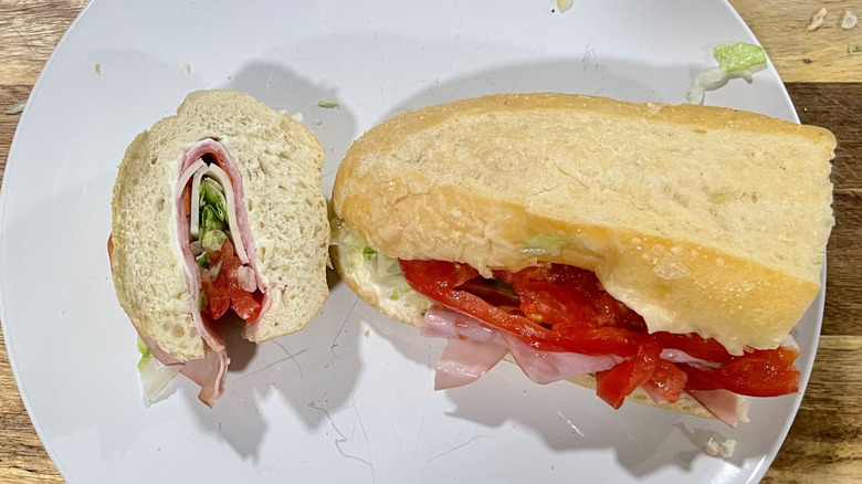 Cross section cut of the Italian sub sandwich on a plate