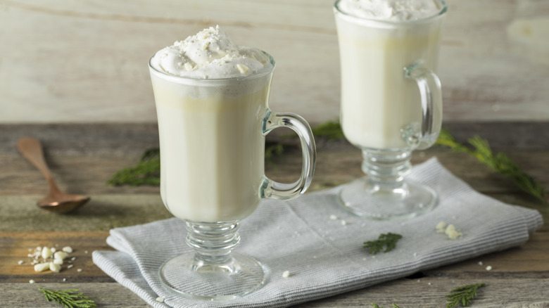 Homemade white hot chocolate in two cups