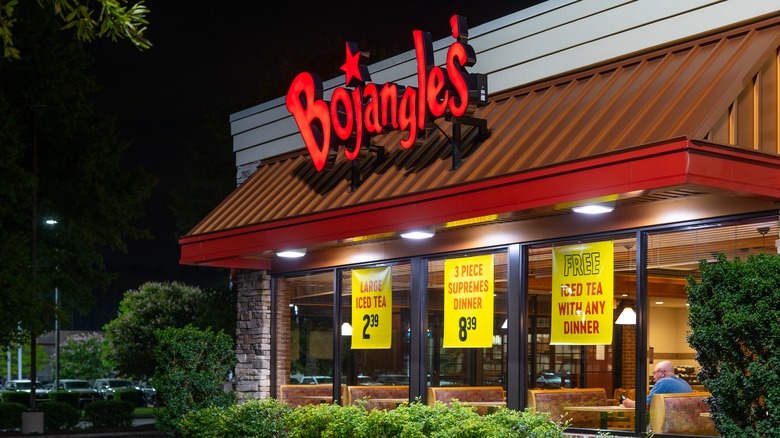 Bojangles sign and restaurant exterior at night