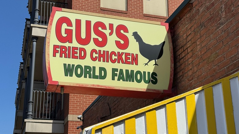 Gus's World Famous Fried Chicken sign on building exterior