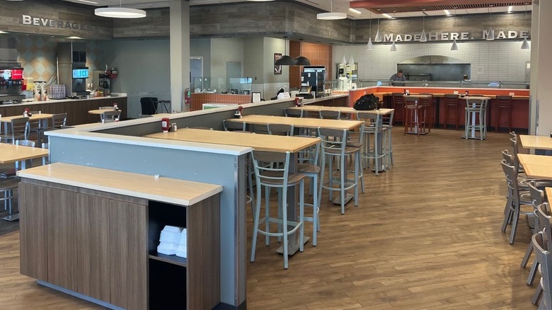 Interior of empty Piccadilly restaurant with neatly arranged chairs and tables