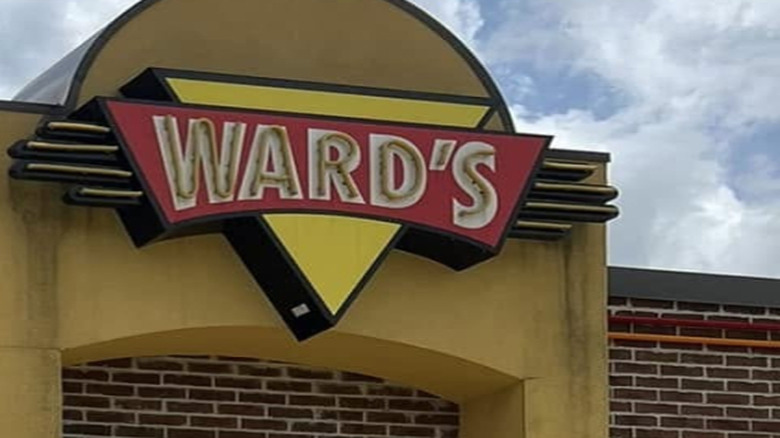 Closeup of the Ward's restaurant sign at the front of the building