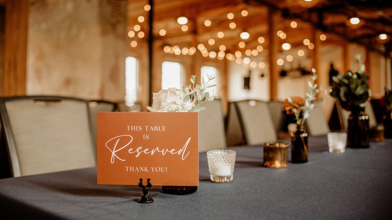 Reservation sign on an elegant dining table