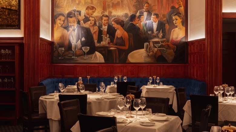 The front facade of Delmonico's on Beaver Street in New York, including the building that hosts it