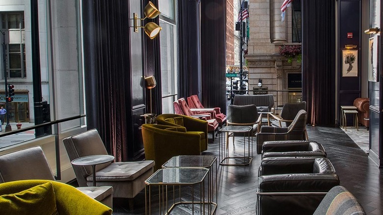 A cross-sectional view of a lounge at the Kimpton Gray Hotel in Chicago, Illinois
