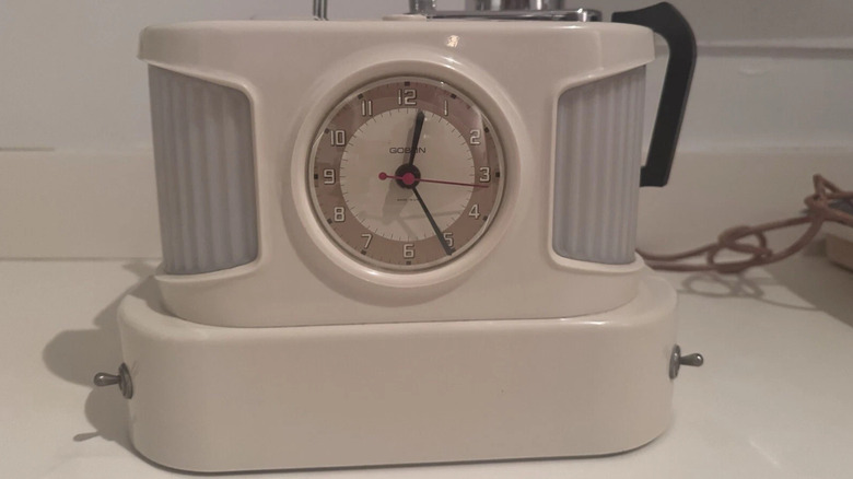 White Vintage Goblin Teasmade on white surface