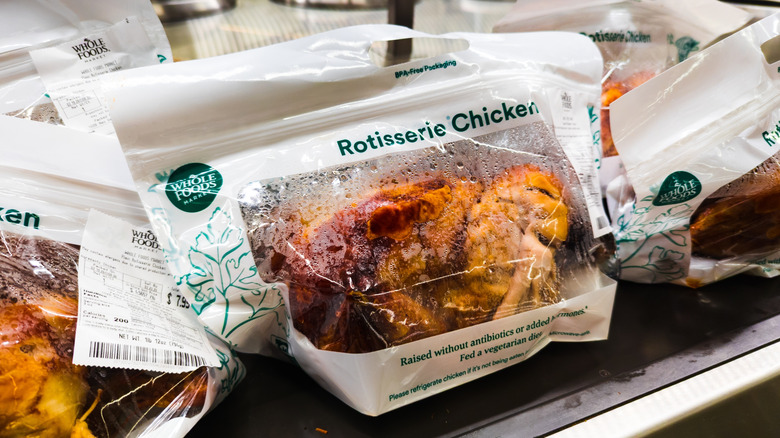 Whole Foods rotisserie chicken at grocery store