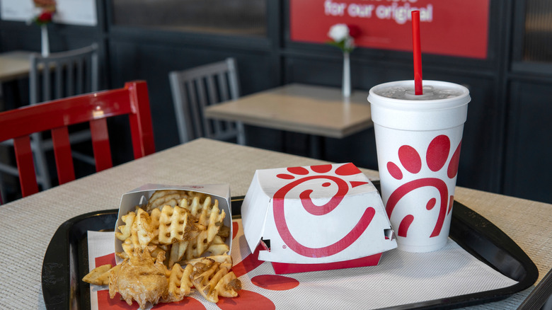 Chick-fil-A food on the table in the restaurant