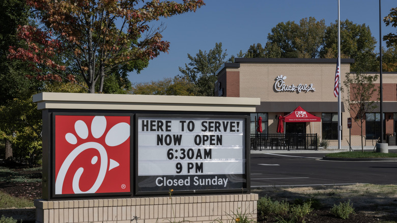 sign outside Chick-fil-A restaurant