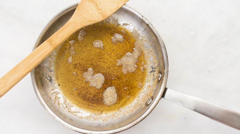 Browned melted butter in a pan