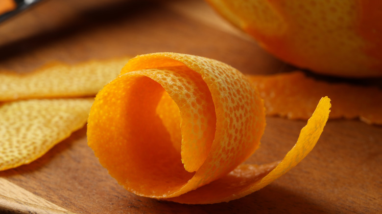Fresh curly orange peel