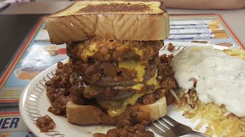 A Waffle House heart attack burger