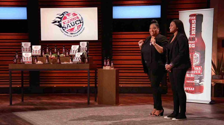 Tyla-Simone and Monique Crayton pitching Sienna Sauce on Shark Tank