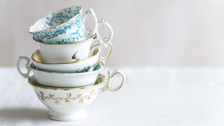 Vintage teacups stacked on top of each other