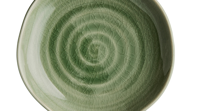 Green dish with cracked glaze
