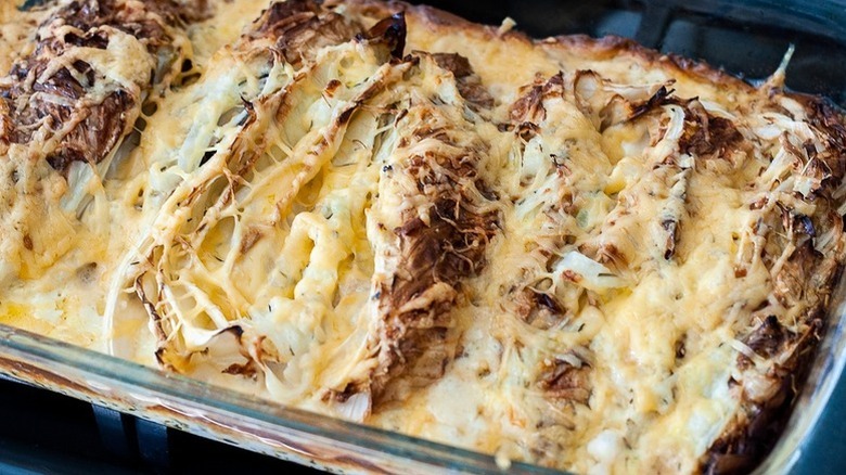 Cheesy cabbage gratin in baking dish