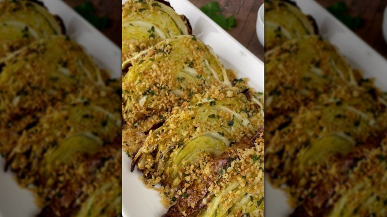 Roasted cabbage wedges with crispy breadcrumb topping