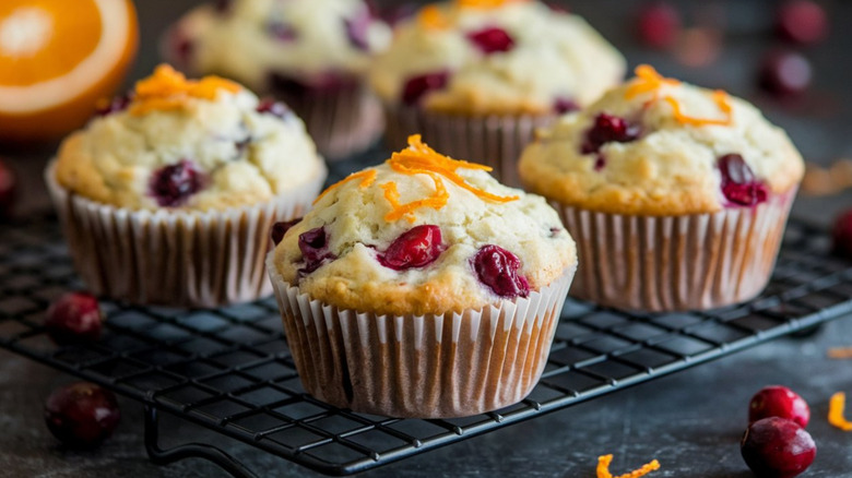Cranberry muffins topped with orange zest