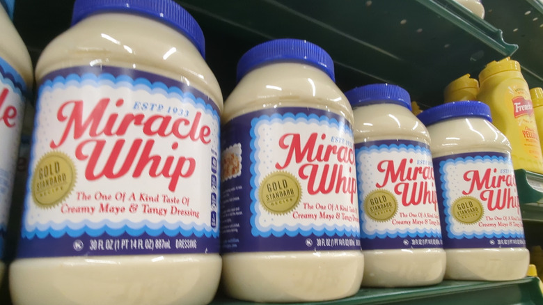 jars of Miracle Whip on store shelf