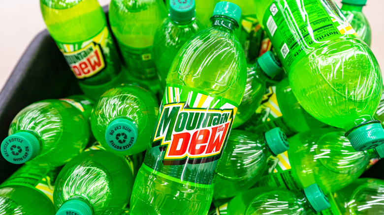 pile of Mountain Dew bottles
