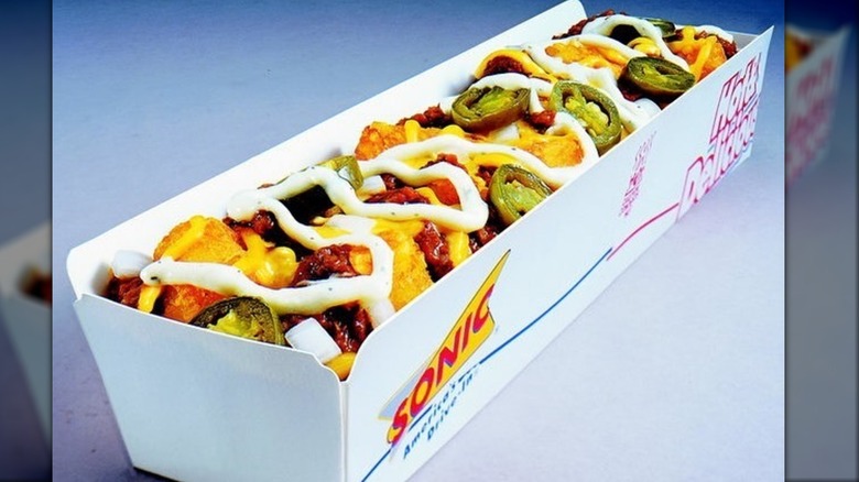 Sonic Extreme Tots drizzled in ranch sauce