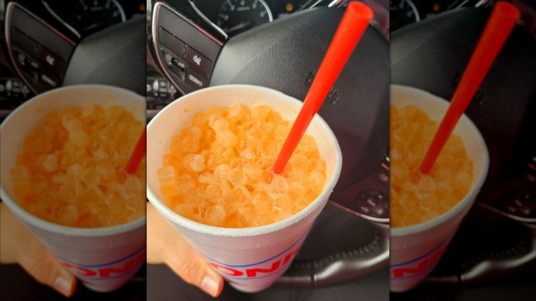 Overhead view of Sonic orange creamsicle in car