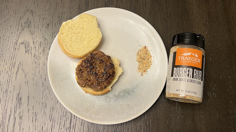 Traeger Burger Rub on burger slider.