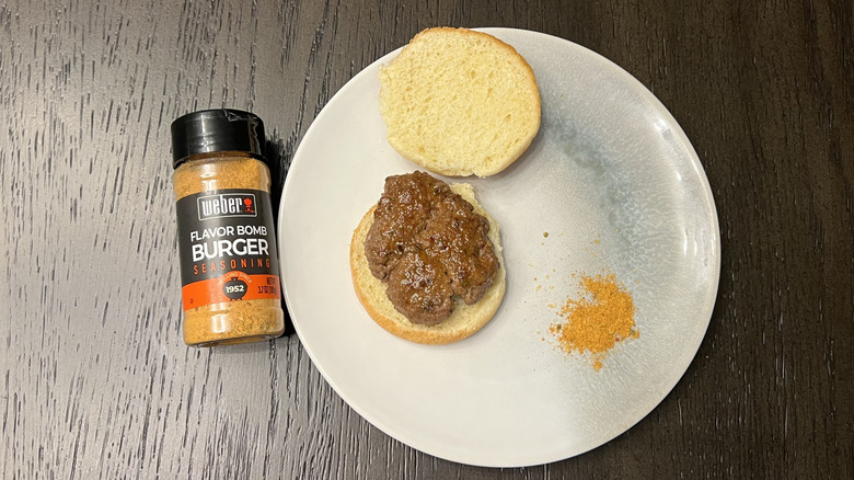 Weber Flavor Bomb Burger Seasoning on burger slider.
