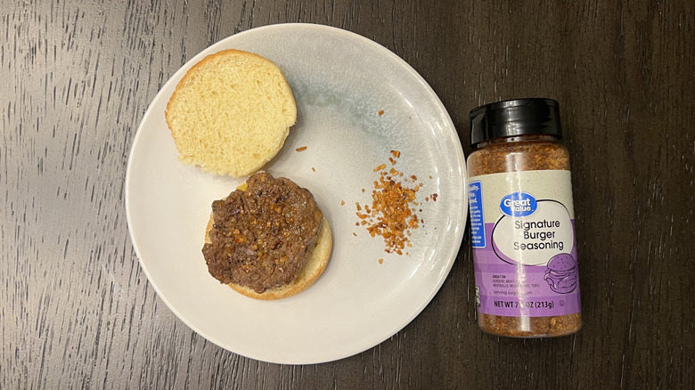 Great Value Signature Burger Seasoning on burger slider.