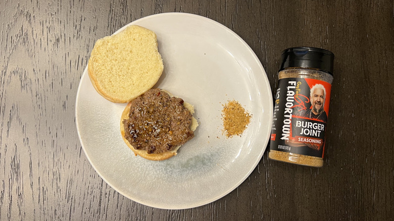 Guy Fieri's Flavortown Burger Joint Seasoning on burger slider.