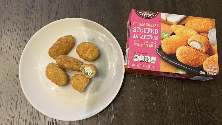 Aldi Appetitos Cream Cheese Stuffed Jalapeños in a box and on a plate