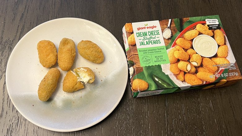 Giant Eagle Cream Cheese Stuffed Jalapeños in a box and on a white plate