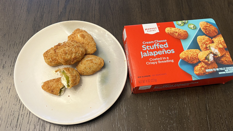 Target Market Pantry Cream Cheese Stuffed Jalapeños in a box and on a white plate
