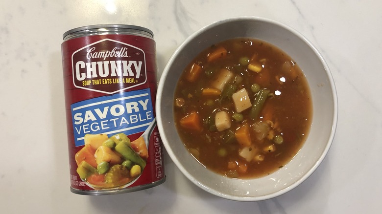 Campbell's Chunky savory vegetable soup in a bowl.