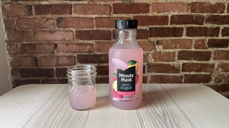 Minute Maid Zero Sugar Strawberry Lemonade with brick background