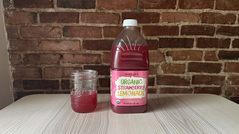 Trader Joe's Organic Strawberry Lemonade with brick background