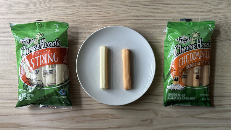 Frigo Cheeseheads string cheese on wooden table