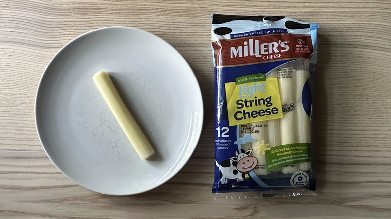 Miller's string cheese on wooden table